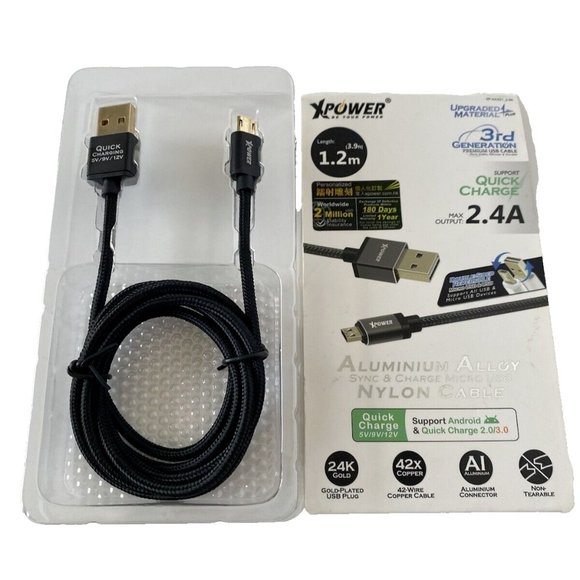 Aluminum Alloy Sync & Charge Micro USB Nylon Cable Gold Plated Android Cell - Picture 1 of 8